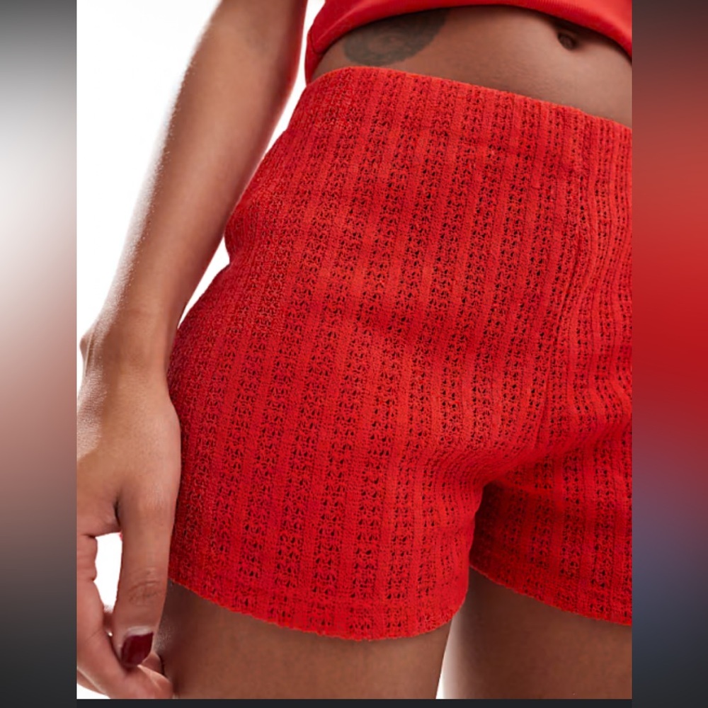 Mango Red High Waist Knit Shorts Sz. L